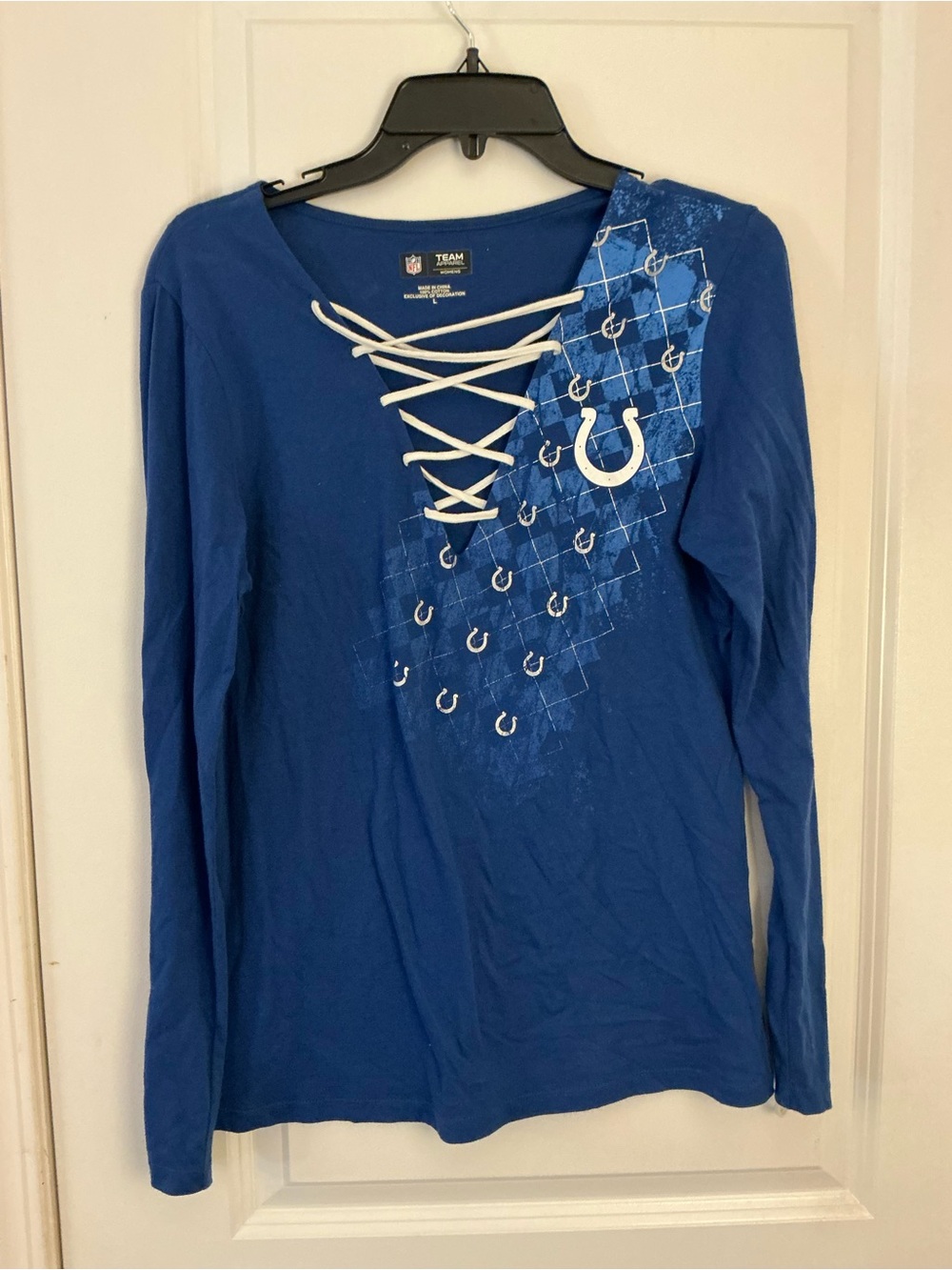 NFL Indianapolis Colts Womens Lace Up Long Sleeve Shirt Size Large